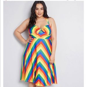 Modcloth Rainbow Stripe Halter Dress 2x Plus Size